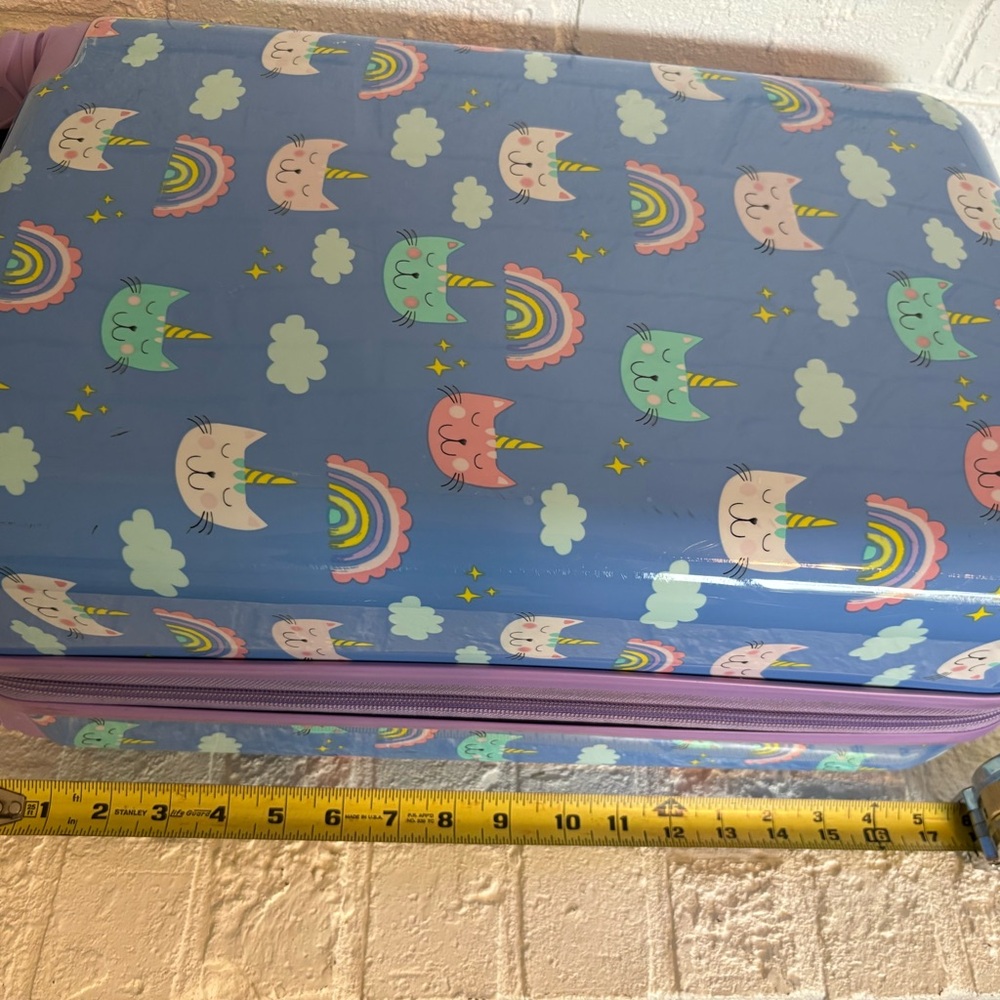 Kids Unicorn Cat Rainbow Print Rolling Suitcase - Blue & Purple - Picture 9 of 10